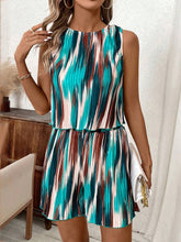 Pleated Sleeveless Printed Round Neck Top And Shorts Set